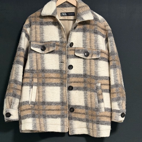 Zara Coat Jacket 65% Wool Plaid - Picture 9 of 10
